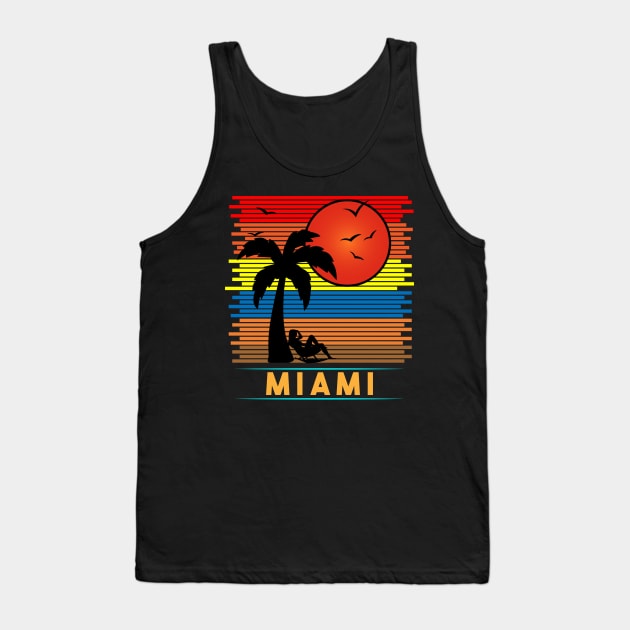 Retro Vintage Miami Beachside Sun Silhouette Tank Top by Brobocop